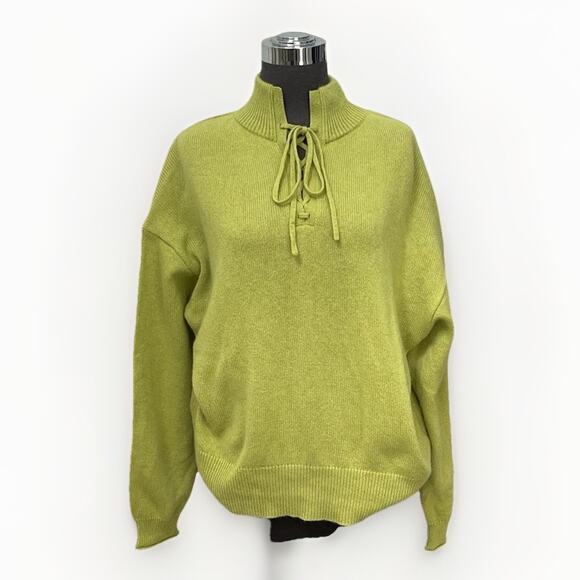 Theory Sweater Women S Green 100% Cashmere Knit Long Sleeve Collar Pull Over - Picture 1 of 11